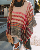Jaslyn Plaid Turtleneck Poncho - Cream Multi