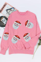 Sequin Santa Round Neck Slit  Christmas Sweatshirt