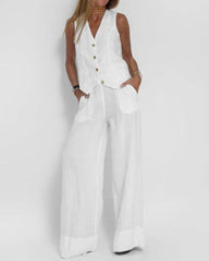 MELIA - Effortlessly Chic Sleeveless Vest And Wide Leg Pants Set