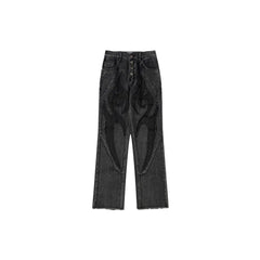 Flame Embroidery Denim Jeans