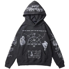 Retro Skull Graffiti Printed Hoodie