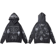 Retro Skull Graffiti Printed Hoodie
