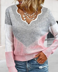 V Neck Color Block Pullover