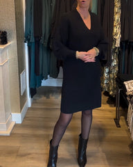 V-Neck Solid Color Sweater Dress