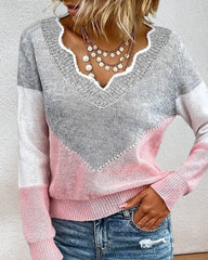 V Neck Color Block Pullover