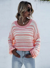 WOMEN'S SHORT STRIPED COLLAR SWEATER