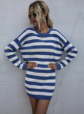 CASUAL SHORT SKIRT STRIPED SWEATER SET