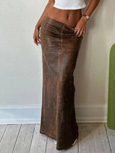 Vintage Brown Back Slit Low Waist Leather Maxi Skirt - HouseofHalley