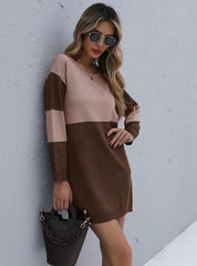 TURTLENECK NECK LOOSE KNIT STITCHING SWEATER DRESS