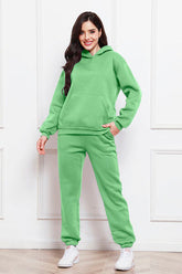 Drop Shoulder Long Sleeve Hoodie and Pants Set 2 Piece Sweater and Pants Set