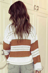 Striped Drop Shoulder Lantern Sleeve Sweater