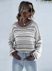 WOMEN'S SHORT STRIPED COLLAR SWEATER