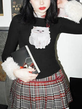 Kitty Print Plush Splice Cropped Long Sleeve Knit - HouseofHalley