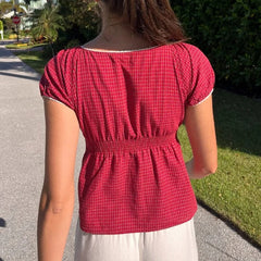 Cherrywood Checkered Picnic Button Blouse