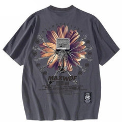 Skeleton Flower Printed Oversize T-Shirt