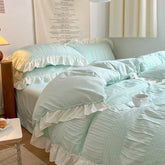 Korean Lace Seersucker Ins Style Washed Cotton 4-piece Bed Sheet Quilt Cover Solid Color Duvet Cover For Girl Spring Decor Home