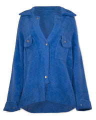Aiden Fuzzy Knit Shacket - Blue