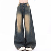Beige Faded Blue Baggy Wide Leg Jeans