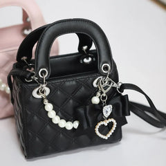 Bow Pearls Heart Quilted Bag