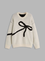 Bowknot Round Neck Oversized Knit Sweater