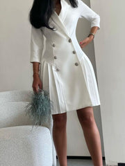 Double Breasted Pleated Hem Blazer Dress