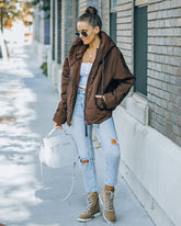 Stay Awhile Pocketed Hooded Puffer Jacket - Chocolate