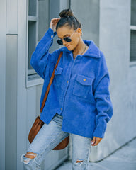 Aiden Fuzzy Knit Shacket - Blue