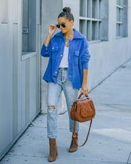 Aiden Fuzzy Knit Shacket - Blue