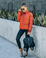 Sugar Bowl Pocketed Puffer Jacket - Brick