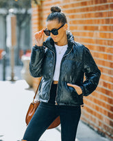 Giada Pocketed Python Puffer Jacket - Black