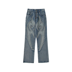 Flame Embroidery Denim Jeans