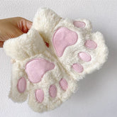 Fluffy Cat Paw Fingerless Gloves