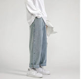 Solid Straight-leg Denim Pants