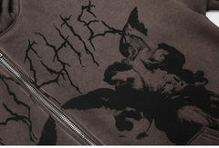Gothic Angel Garment Dyed Zip Up Hoodie