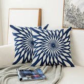Home Decor Embroidered Cushion Cover Navy Blue/White Geometric Floral Canvas Cotton Embroidery Pillow Cover 45x45cm