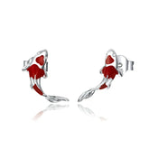 Red Koi Silver Earring