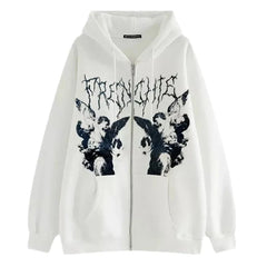 Gothic Angel Garment Dyed Zip Up Hoodie