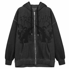 Gothic Angel Garment Dyed Zip Up Hoodie