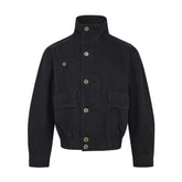 High Collar Buttoned Heavy Jacket
