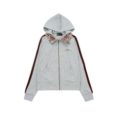 Plaid Accent Shoulder Hoodie