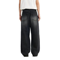 Retro Washed Black Ripped Wide-Leg Jeans