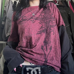 Y2K Cyber Goth Loose Top