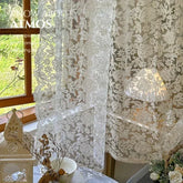 French Curtains Lace Gauze for Living Room Cream Retro Wavy Edge Bedroom Bay Window Girl Embroidery Curtain Door Decor Custom