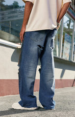 Faded Effect Wide Leg Ripped Jeans