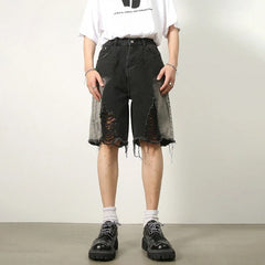 Ripped Straight Leg Denim Short