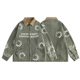 Retro Floral Graphic Denim Jacket