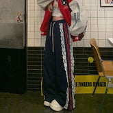 Y2K Lace Strided Blue Pants