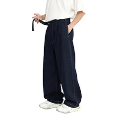 Stitching Blue Wide-Leg Jeans