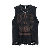 Metal Embellished Rose Washed Distressed Tank Top