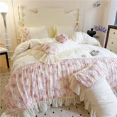 Princess Style Duvet Cover Sets with Lace Embroidery Bed Cover for Girls Queen/King Size 이불커버 Soft Pink Bedding with Ruffles